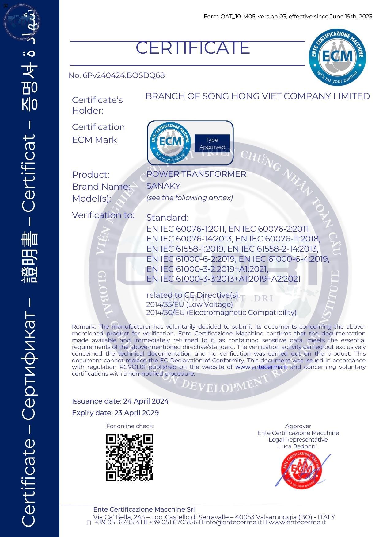 DỰ ÁN CE MARKING - CÔNG TY TNHH SÔNG HỒNG VIỆT